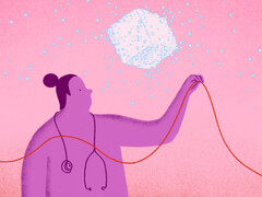 Vrouw met suikerklontje en een rode  draad