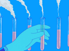 Illustratie van reageerbuizen waar rook uitkomt