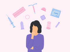 illustratie van vrouw die anticonceptie moet kiezen