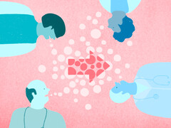 Illustratie vier mensen met een pijl