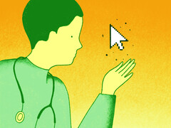 Illustratie arts kijkt naar cursor