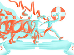 Illustratie van mensen die naar medische zorg rennen