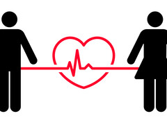 Illustratie van man & vrouw met hart ertussen