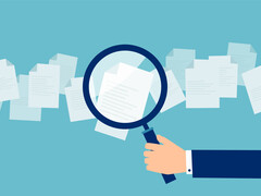 Illustratie van papieren met een loep erop