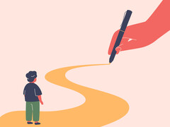 Illustratie van route die mensen bewandelen