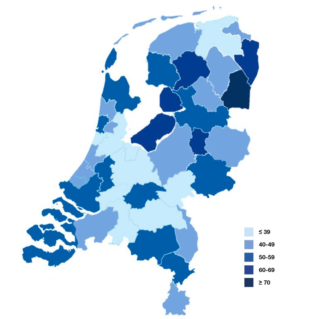 Grote regionale variatie in hysterectomieën | Totaal aantal hysterectomieën per 100.000 persoonsjaren