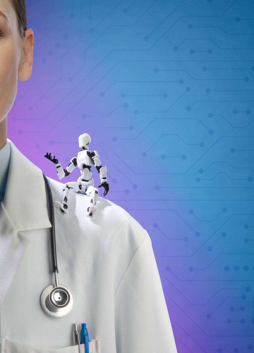 Robotje op de schouder van een arts